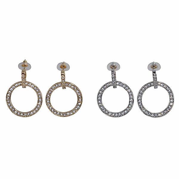 Steuer Paar Ohrstecker "2 Paar Metall rund Glasstein weiß" günstig online kaufen