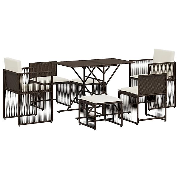 vidaXL 7-Tlg Garten-Essgruppe mit Kissen Braun Poly Rattan 369010 günstig online kaufen