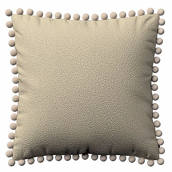 Kissenhülle Wera mit Bommeln, hellbeige, 45 x 45 cm, Bouclé (702-81) günstig online kaufen