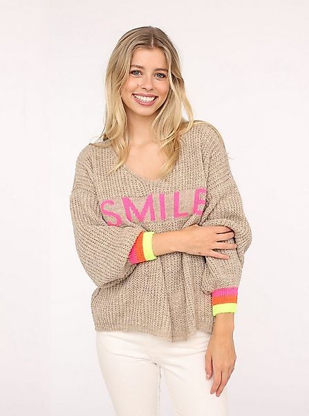 Zwillingsherz Strickpullover "Smile" Langarm, One Size, V-Ausschnitt, Neon- günstig online kaufen