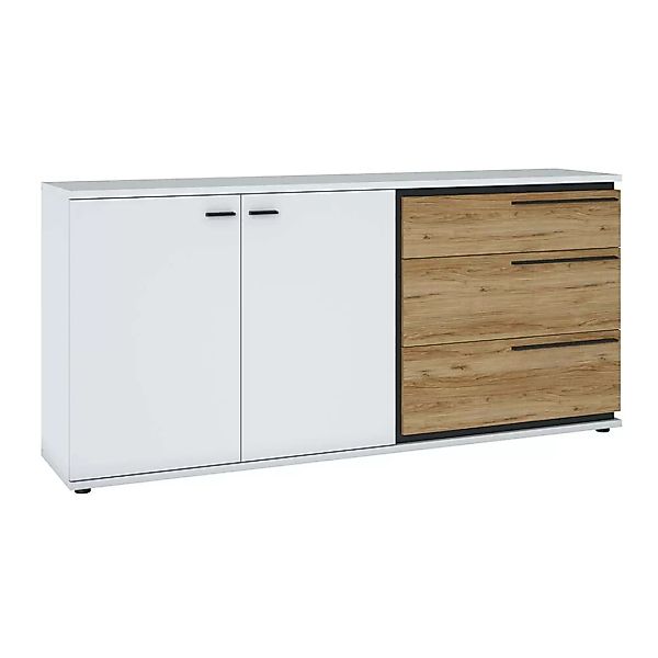 Sideboard 183,5 cm Breit in weiß mit Eiche Nb. SANDVIKA-129, B/H/T ca. 183, günstig online kaufen