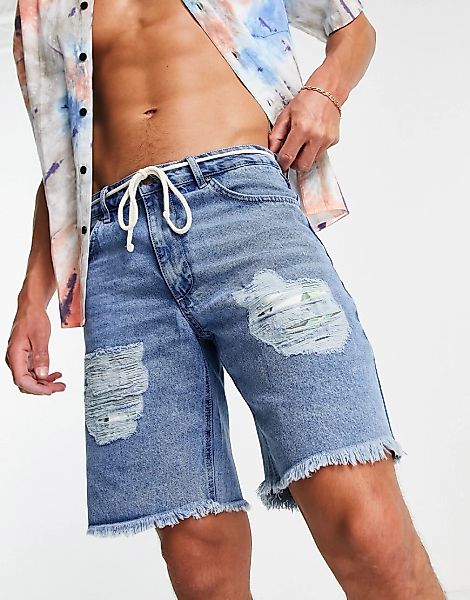 Siksilk – Lockere Jeansshorts mit verpixeltem Blumendetail in Blau günstig online kaufen