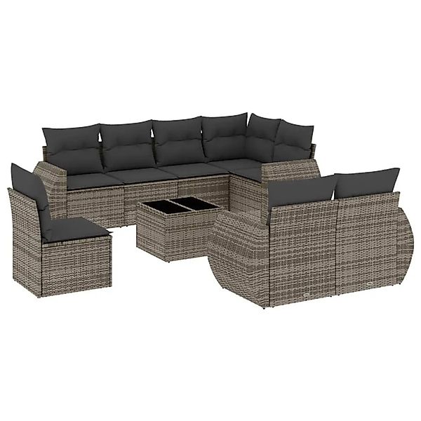 vidaXL 9-Tlg Garten-Sofagarnitur mit Kissen Grau Poly Rattan 3221649 günstig online kaufen