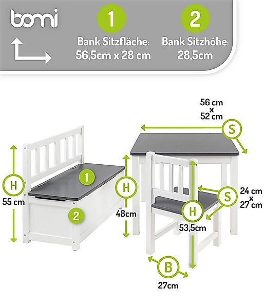 BOMI Kindersitzgruppe Holzsitzgruppe Anna, (Set, 4-tlg., 1x Tisch, 1x Truhe günstig online kaufen