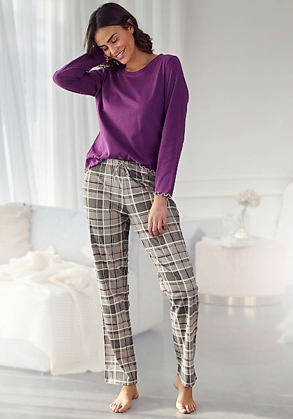 LASCANA Pyjama 2-teilig, 2 tlg. mit Flanellhose im Karomuster günstig online kaufen