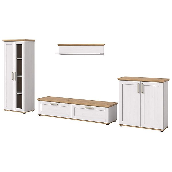 Inn.Furn Wohnwand in Weiß Lärche Landhaus 4-teilig 336 cm Mirano günstig online kaufen