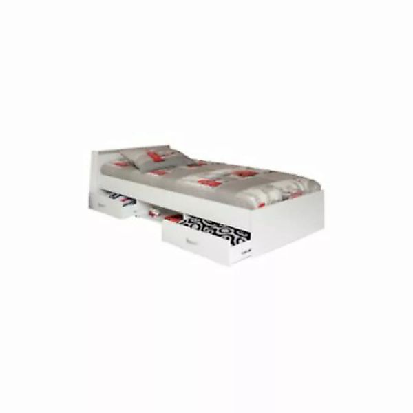 Funktionsbett Alawis inkl. 2 Roll-Bettkästen + Regal MDF Weiß 90x200 weiß G günstig online kaufen