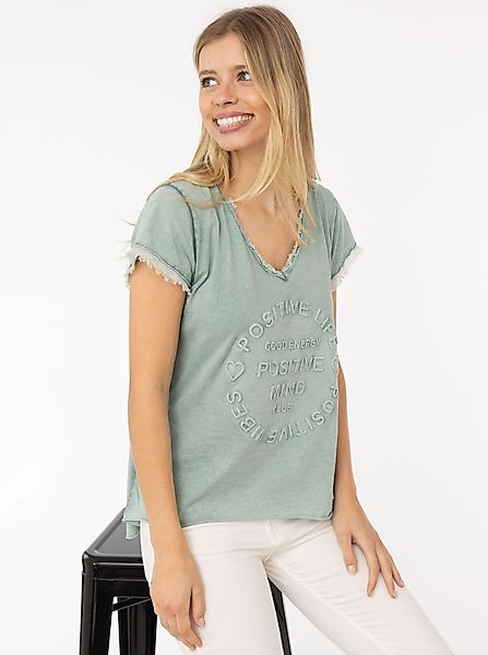 Zwillingsherz T-Shirt "Positive Mind" V-Ausschnitt, Kurzarm, günstig online kaufen