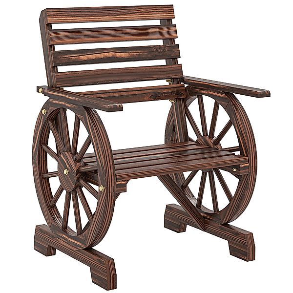 Outsunny Gartenstuhl Holz Gartensessel mit Wagenräder-Design, Holzstuhl im günstig online kaufen