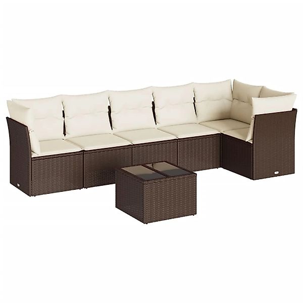 vidaXL 7-Tlg Garten-Sofagarnitur mit Kissen Braun Poly Rattan 3249512 günstig online kaufen