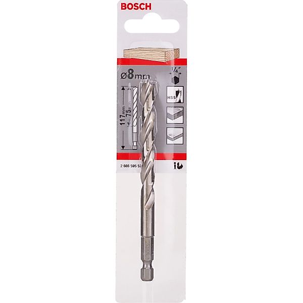 Bosch Holzspiralbohrer 1/4 Zoll-Sechskantschaft Ø 8 mm x 117 mm günstig online kaufen