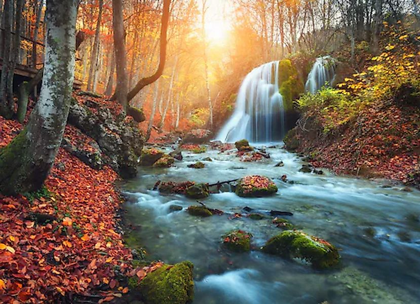 Papermoon Fototapete »Mountain River Autun Waterfall« glatt günstig online kaufen