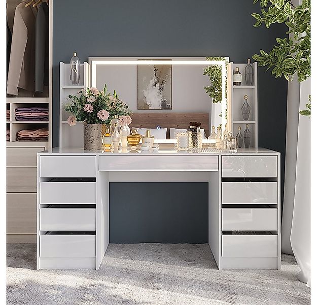 Vicco Schminktisch Sherry, Weiß/Weiß Hochglanz, 158.2 cm 4 Teile günstig online kaufen