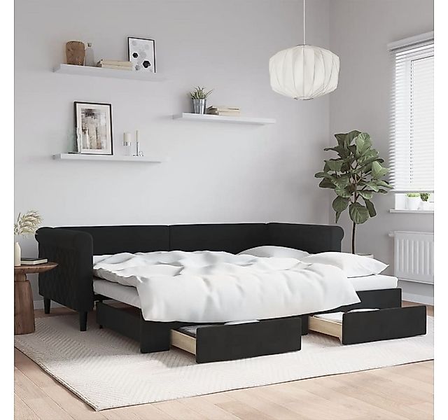 vidaXL Bett, Tagesbett Ausziehbar mit Schubladen Schwarz 90x200 cm Samt günstig online kaufen