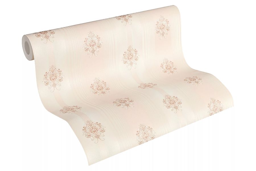 Bricoflor Rosa Barocktapete Elegant Ornament Tapete in Creme Hellrosa Ideal günstig online kaufen
