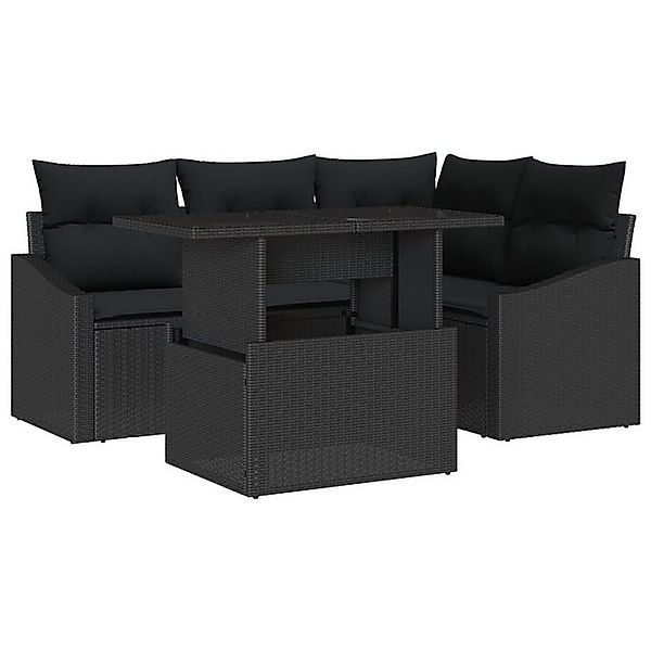 vidaXL Loungesofa 5-tlg. Garten-Sofagarnitur mit Kissen Schwarz Poly Rattan günstig online kaufen