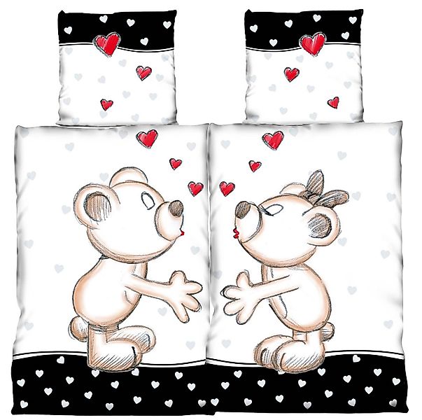 One Home Partnerbettwäsche Bärchen in Love, Mikrofaser, 4 teilig, mit Reißv günstig online kaufen