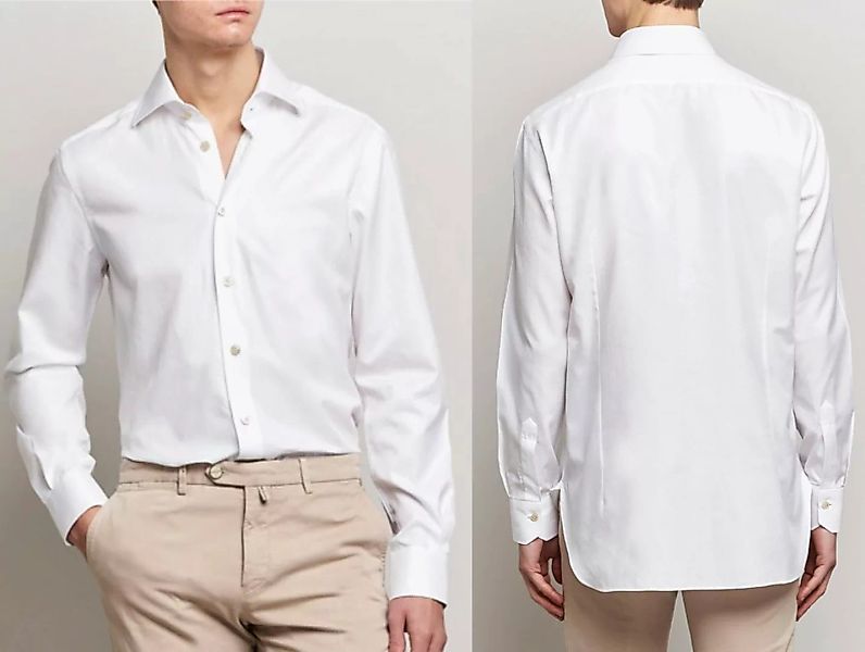 Kiton Langarmhemd Kiton White Tailored Dress Suit Cotton Twill Shirt Anzug günstig online kaufen
