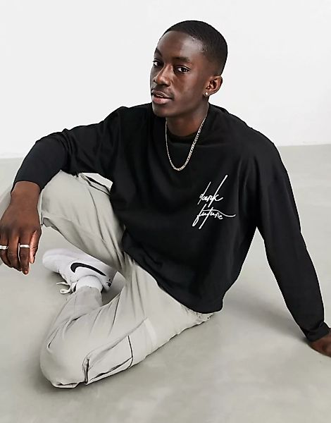 ASOS – Dark Future – Langärmliges Oversize-Shirt mit Logo in Schwarz günstig online kaufen