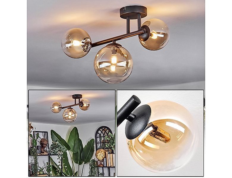 hofstein Deckenleuchte 3-flammige Deckenlampe aus Metall/Glas in Schwarz/Be günstig online kaufen