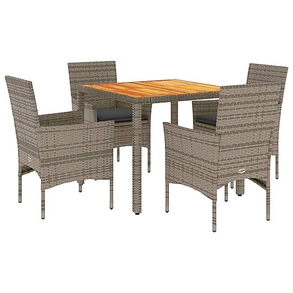 vidaXL 5-Tlg Garten-Essgruppe mit Kissen Grau Poly Rattan Akazie 3278676 günstig online kaufen