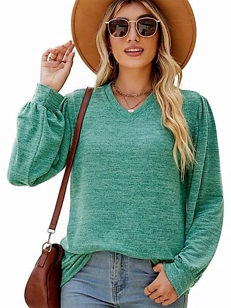 KIKI T-Shirt Damen langärmeliges Sweatshirt mit V-Ausschnitt, langer, locke günstig online kaufen