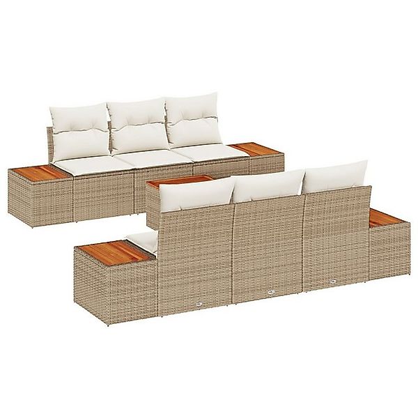 vidaXL Loungesofa 7-teiliges Garten Sofa Set mit Kissen Beige Poly Rattan, günstig online kaufen