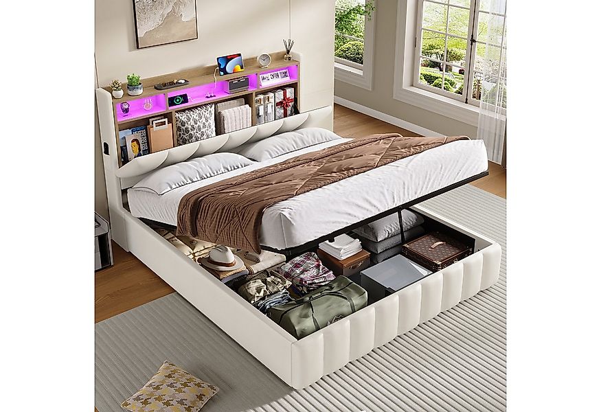 KIMENICH Polsterbett mit LED Beleuchtung und Ladefunktion (1-tlg., Ohne Mat günstig online kaufen