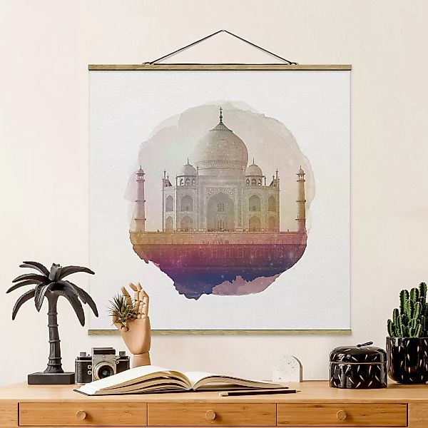 Stoffbild Architektur mit Posterleisten - Quadrat Wasserfarben - Taj Mahal günstig online kaufen