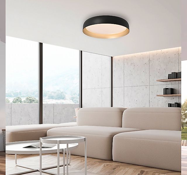 Just Light LED-Deckenleuchte Osko Ø 57 cm x 11,5 cm Schwarz günstig online kaufen