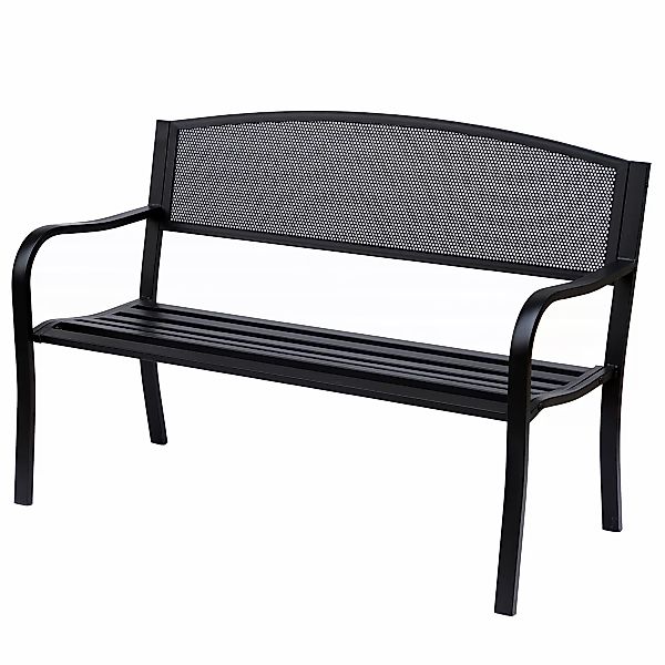 Outsunny Gartenbank 2-Sitzer Parkbank aus Stahl Schwarz B127 x T60 x H87cm, günstig online kaufen