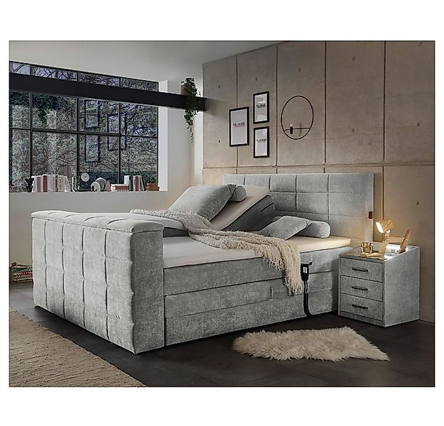 Lomadox Boxspringbett DURAZNO-09, 180x200cm, schlamm, TV-Halterung, elektr. günstig online kaufen