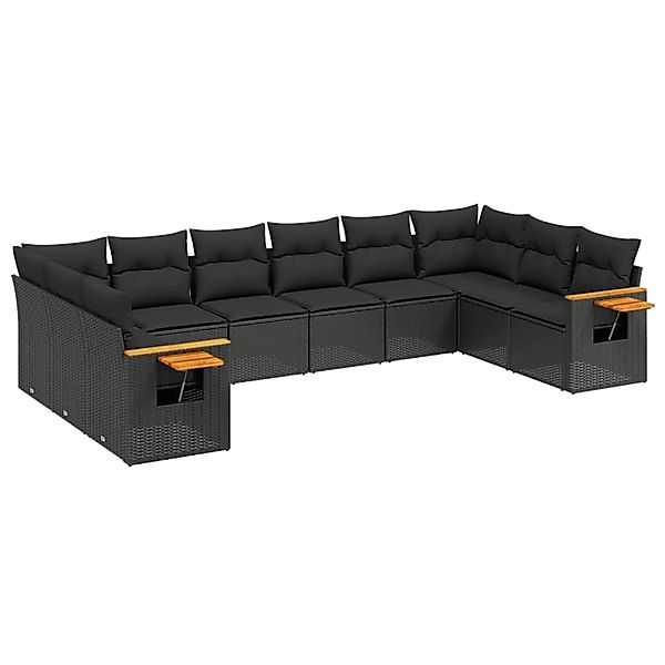 vidaXL 10-Tlg Garten-Sofagarnitur mit Kissen Schwarz Poly Rattan 3259563 günstig online kaufen