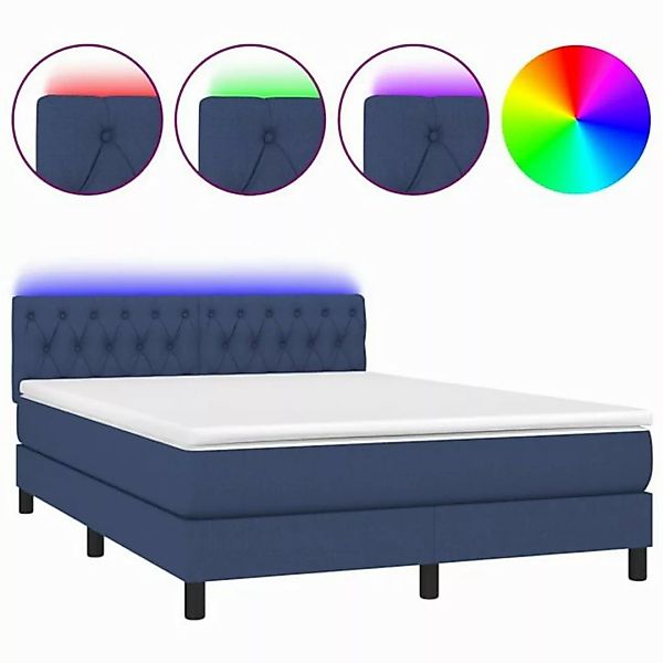 vidaXL Boxspringbett Boxspringbett mit Matratze LED Blau 140x200 cm Stoff B günstig online kaufen