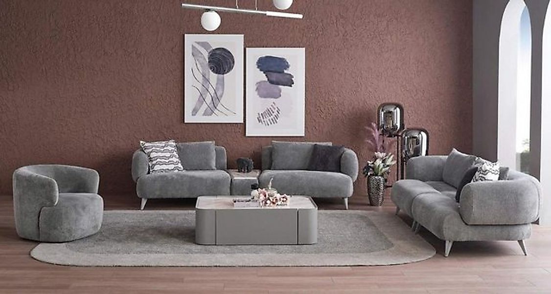 Xlmoebel Sofa Sofa Set 3+3+1 Sitzplätze in Grau Luxus Wohnzimmermöbel Couch günstig online kaufen