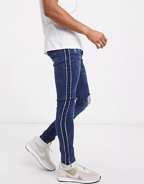 Brave Soul – Enge Jeans im Used-Look in Blau günstig online kaufen