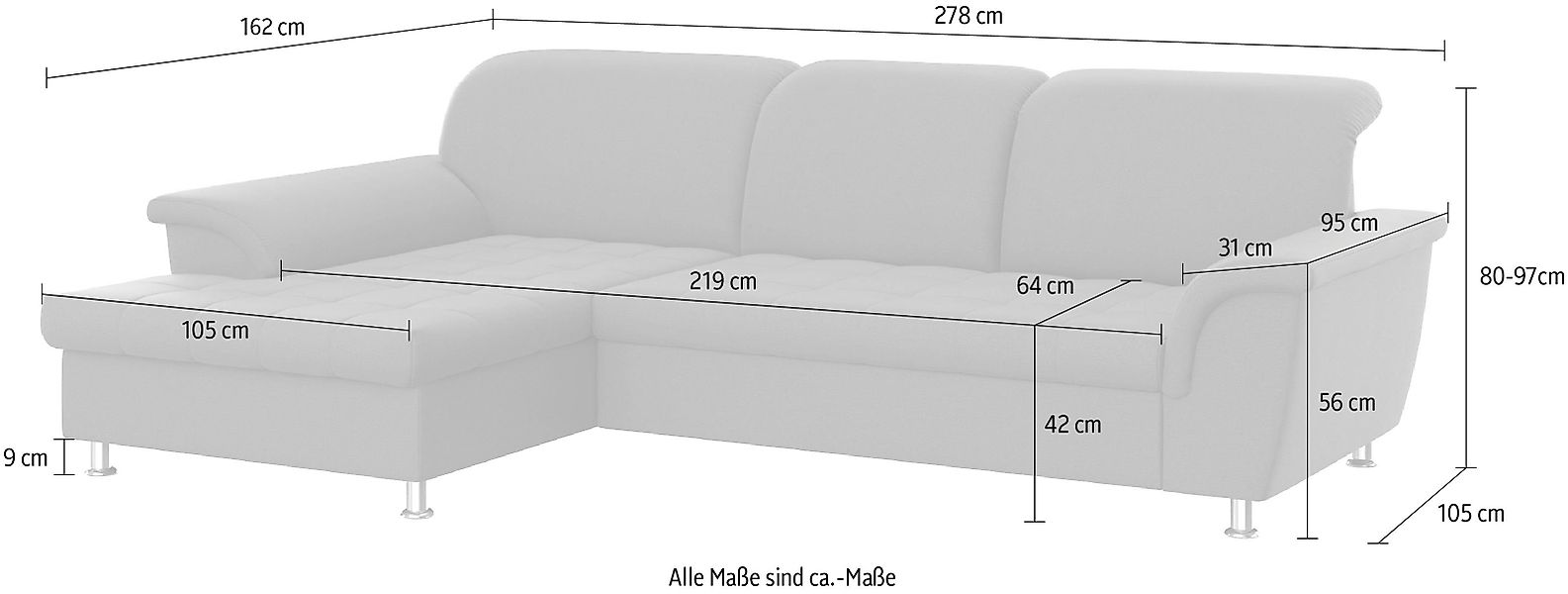DOMO collection Ecksofa "Franzi B/T: 278/162 cm, L-Form, belastbar bis 140k günstig online kaufen