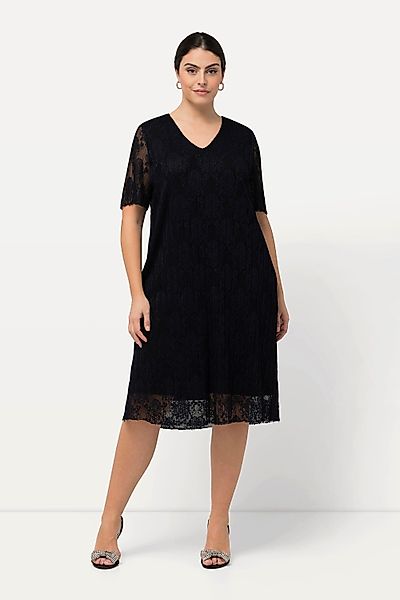 Ulla Popken Cocktailkleid Spitzenkleid A-Linie V-Ausschnitt günstig online kaufen