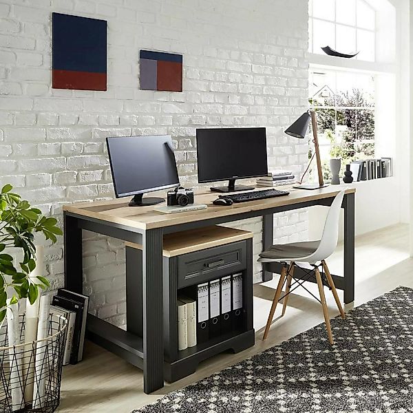 Lomadox Schreibtisch mit Rollcontainer JÜLICH-36 in Graphit mit Artisan Eic günstig online kaufen
