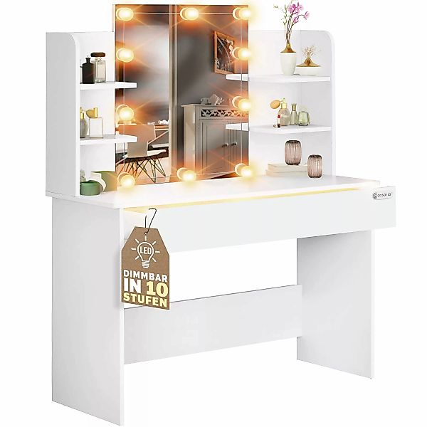 Schminktisch Lucia Weiß 140x110x40cm mit LED günstig online kaufen