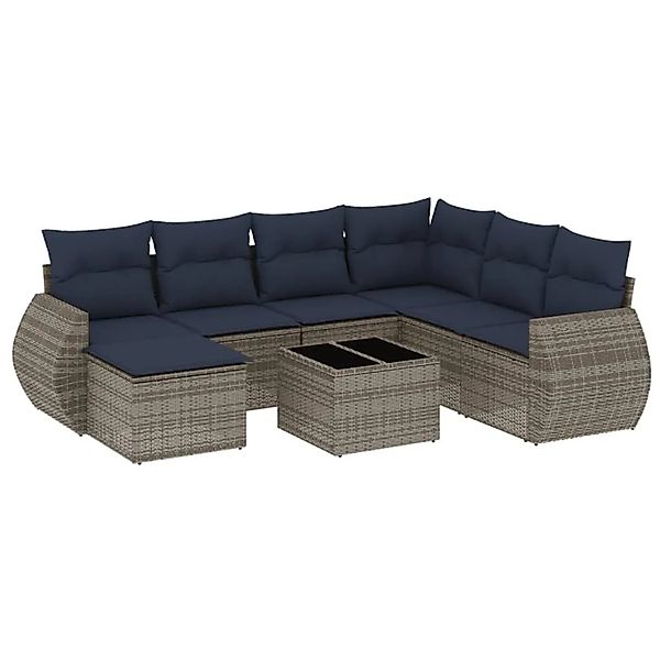 vidaXL 8-Tlg Gartensofa-Set mit Kissen Grau Polyrattan 3221710 günstig online kaufen