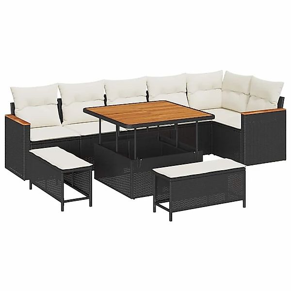 vidaXL Gartensofa-set mit Kissen 9-Tlg Schwarz Poly-Rattan 3365005 günstig online kaufen