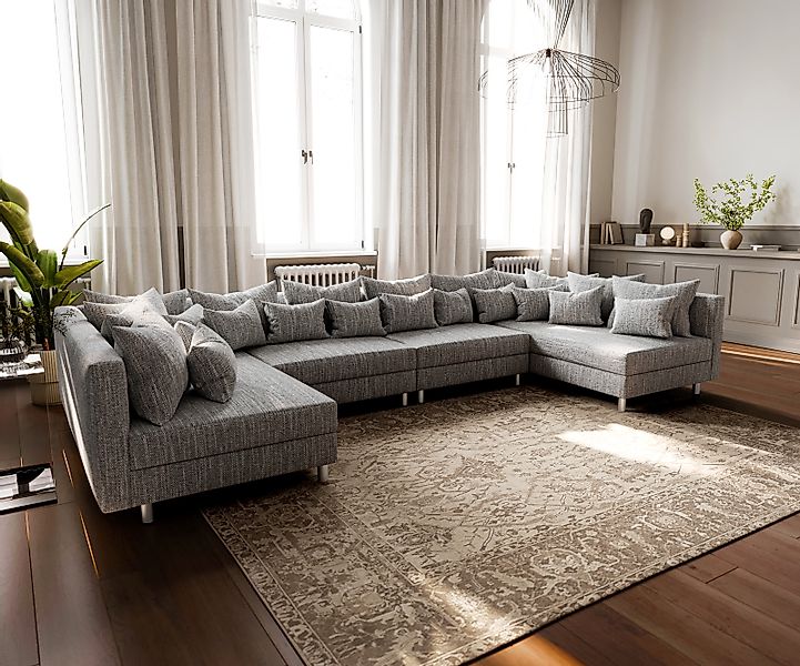 Wohnlandschaft Clovis XL Hellgrau Strukturstoff Modulsofa günstig online kaufen