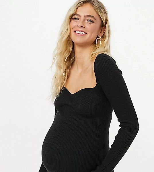 ASOS DESIGN Maternity – Pullover in Schwarz mit herzförmigem Ausschnitt günstig online kaufen