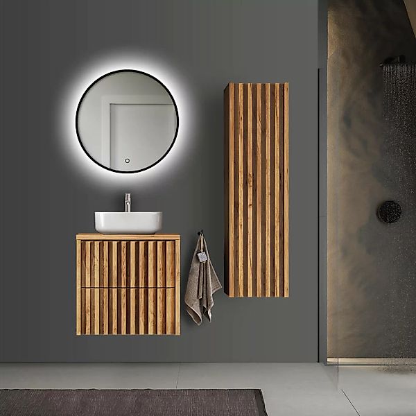 Badmöbel Set 3-teilig, Waschtisch 60 cm, Eiche Desio-107 günstig online kaufen