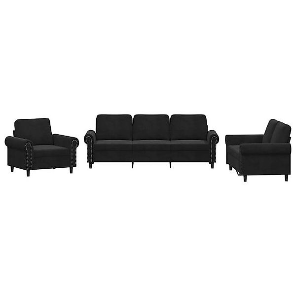 vidaXL Sofa, 3-tlg. Sofagarnitur mit Kissen Schwarz Samt günstig online kaufen