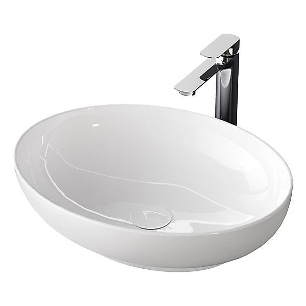 Emke Handwaschbecken 52 x 39,5 x 13 cm Ovales Keramikwaschbecken Weiß Glänz günstig online kaufen
