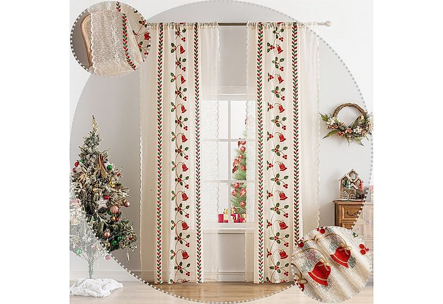 Jibenhome Gardine Weihnachtsgardine Creme,Transparent Stickerei Vorhang, St günstig online kaufen
