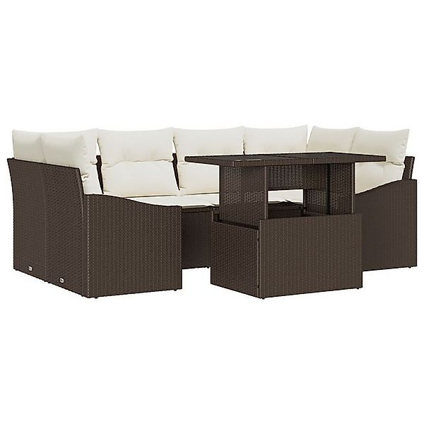 vidaXL Loungesofa 7-teiliges Garten-Sofa-Set mit Kissen Braun Poly-Rattan, günstig online kaufen