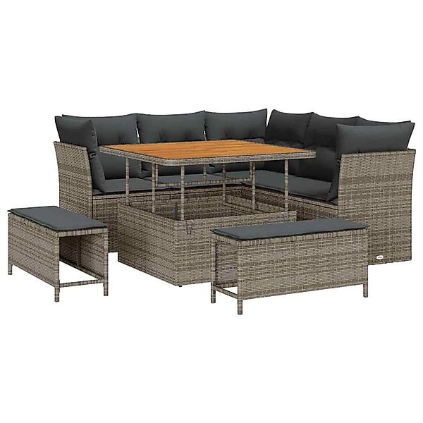 vidaXL 8-Teiliges Garten-Sofa-Set mit Kissen in Grau aus Poly Rattan und Ak günstig online kaufen